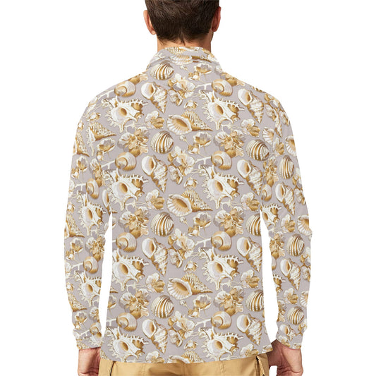 Seashell Print Design LKS309 Long Sleeve Polo Shirt For Men's