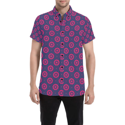 Water Lily Print Design LKS301 Men Short Sleeve Button Up Shirt