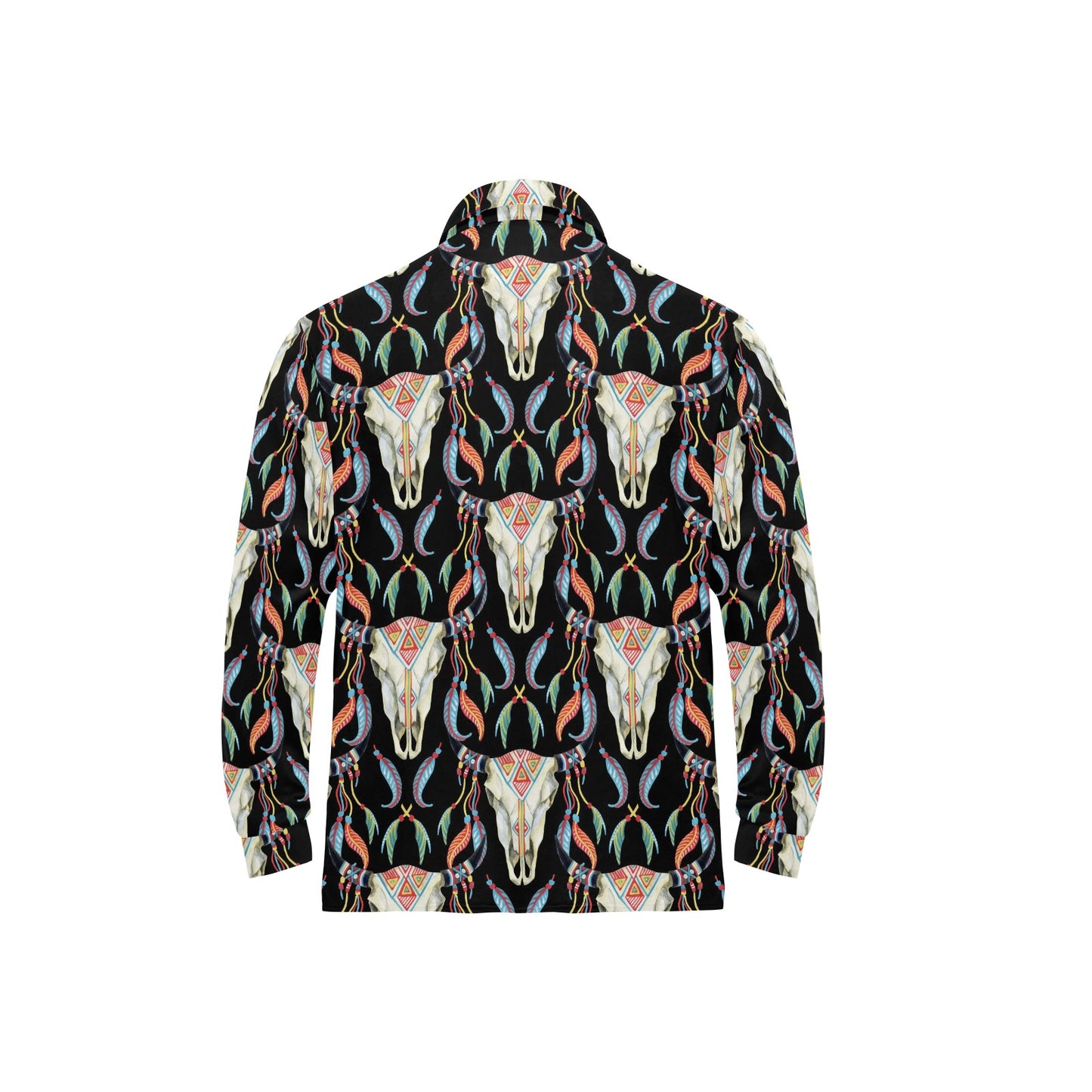 Buffalo Head Boho Style Pattern Print Design 01 Long Sleeve Polo Shirt For Men's