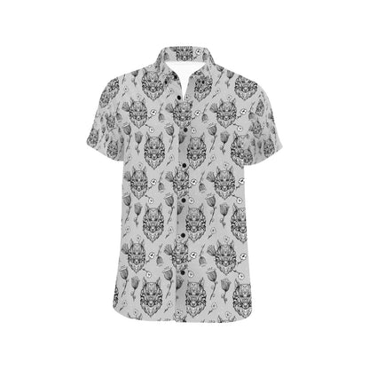 Tribal Pattern Print Design LKS306 Men Short Sleeve Button Up Shirt