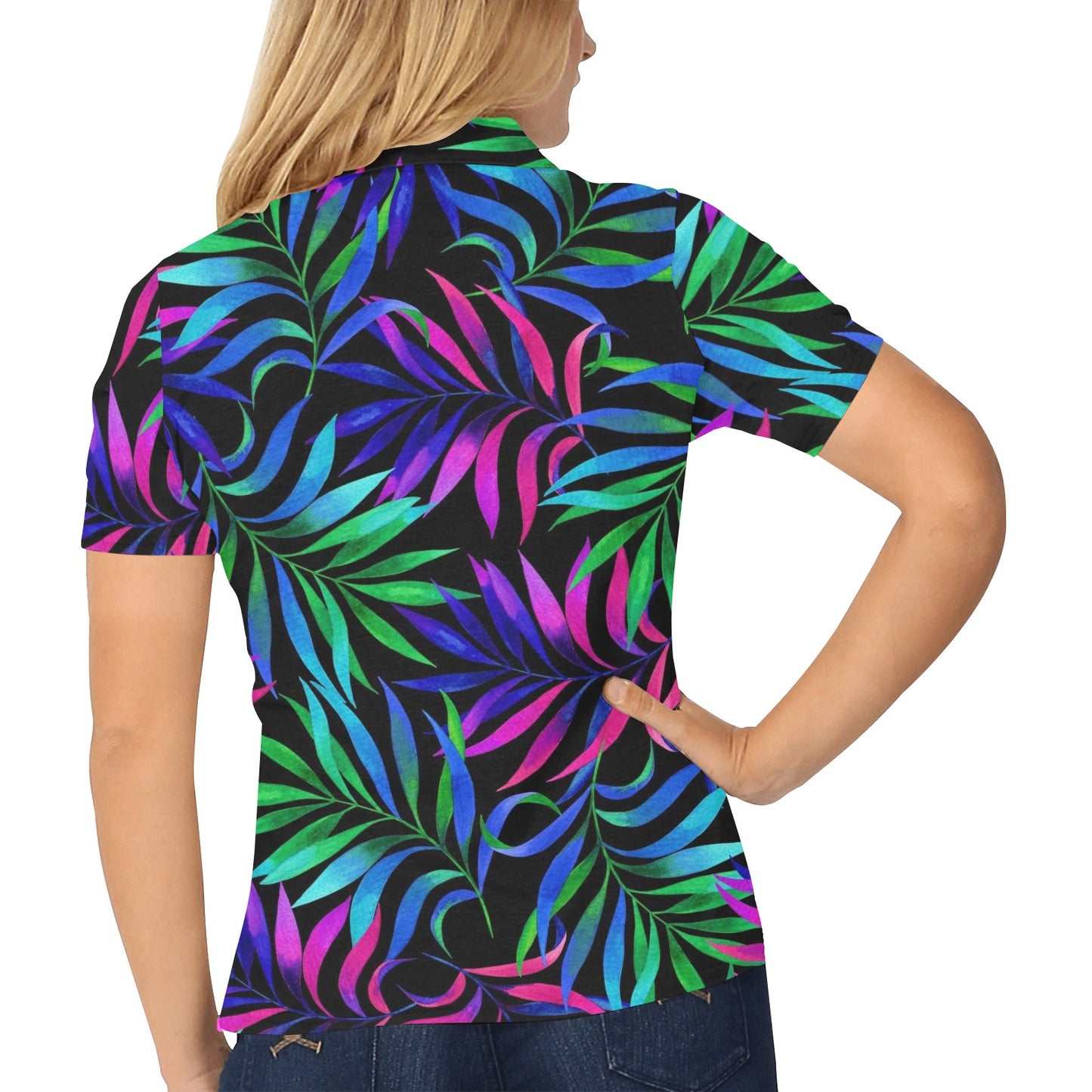 Tropical Flower Pattern Print Design TF010 Women's Polo Shirt