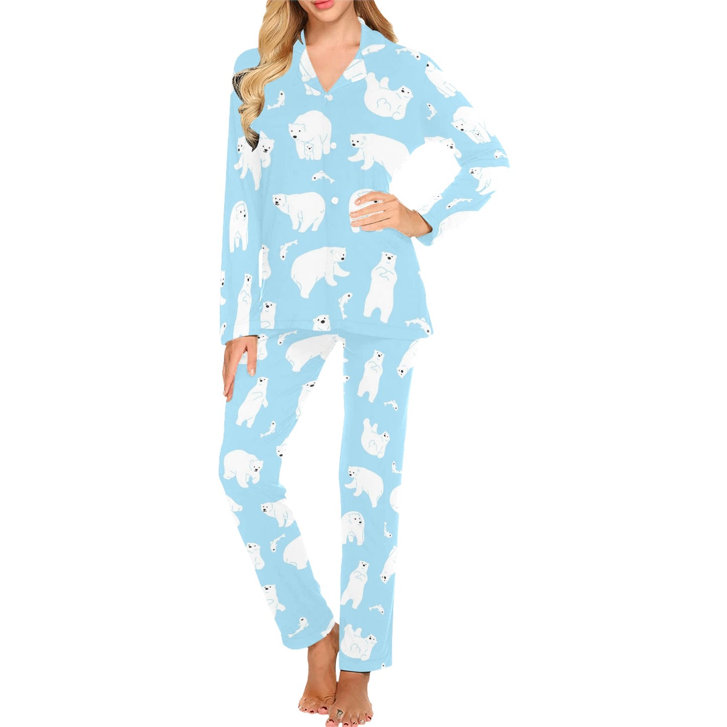Polar Bear Pattern Print Design PB01 Women's Long Pajama Set