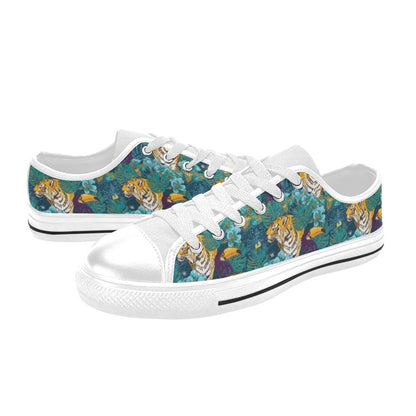 Tiger Tropical Print Design LKS301 Women's White Low Top Shoes