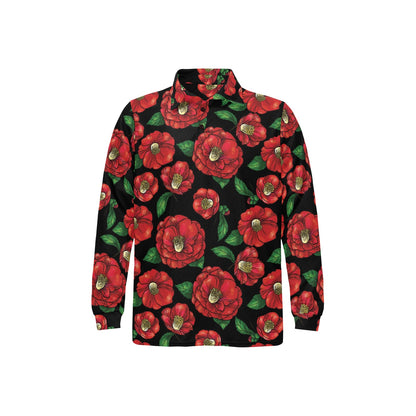 Camellia Pattern Print Design CM07 Long Sleeve Polo Shirt For Men's