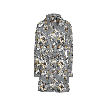 Hummingbird Pattern Print Design 02 Women's Fleece Robe