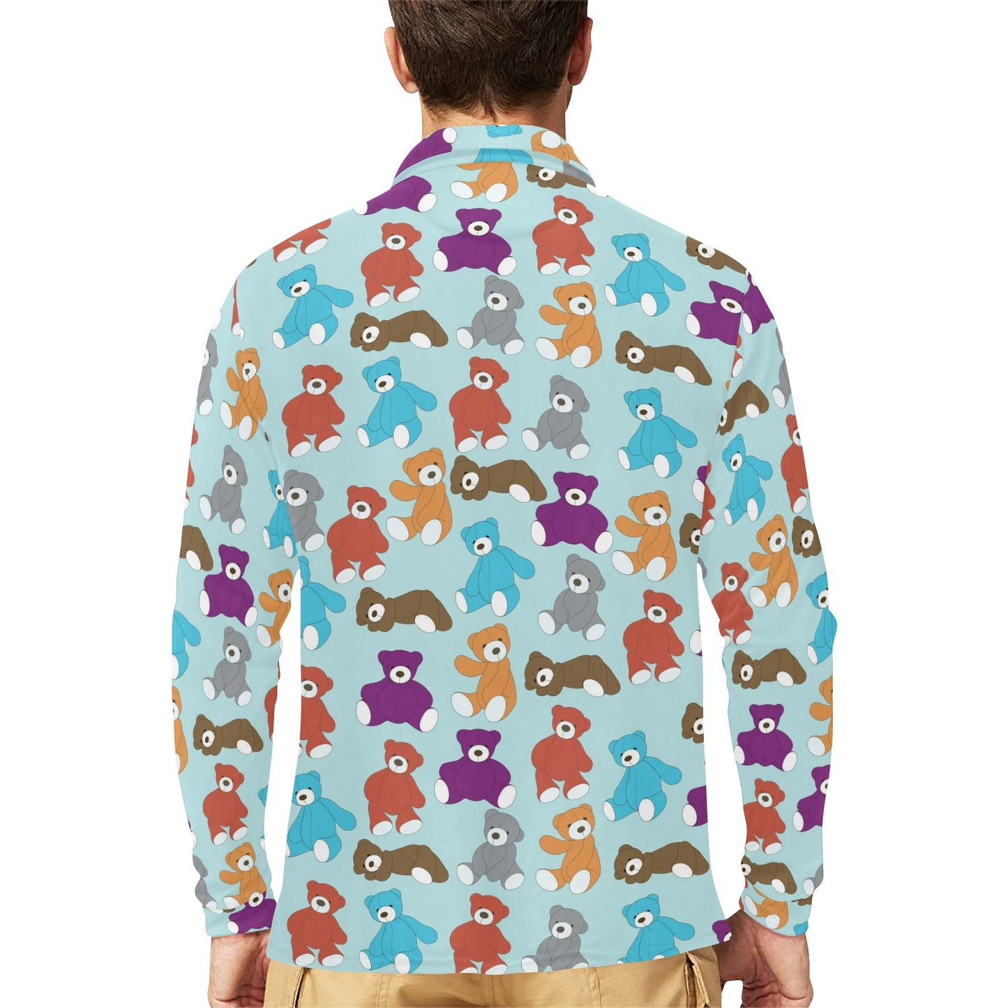 Bear Cute Pattern Print Design 03 Long Sleeve Polo Shirt For Men's