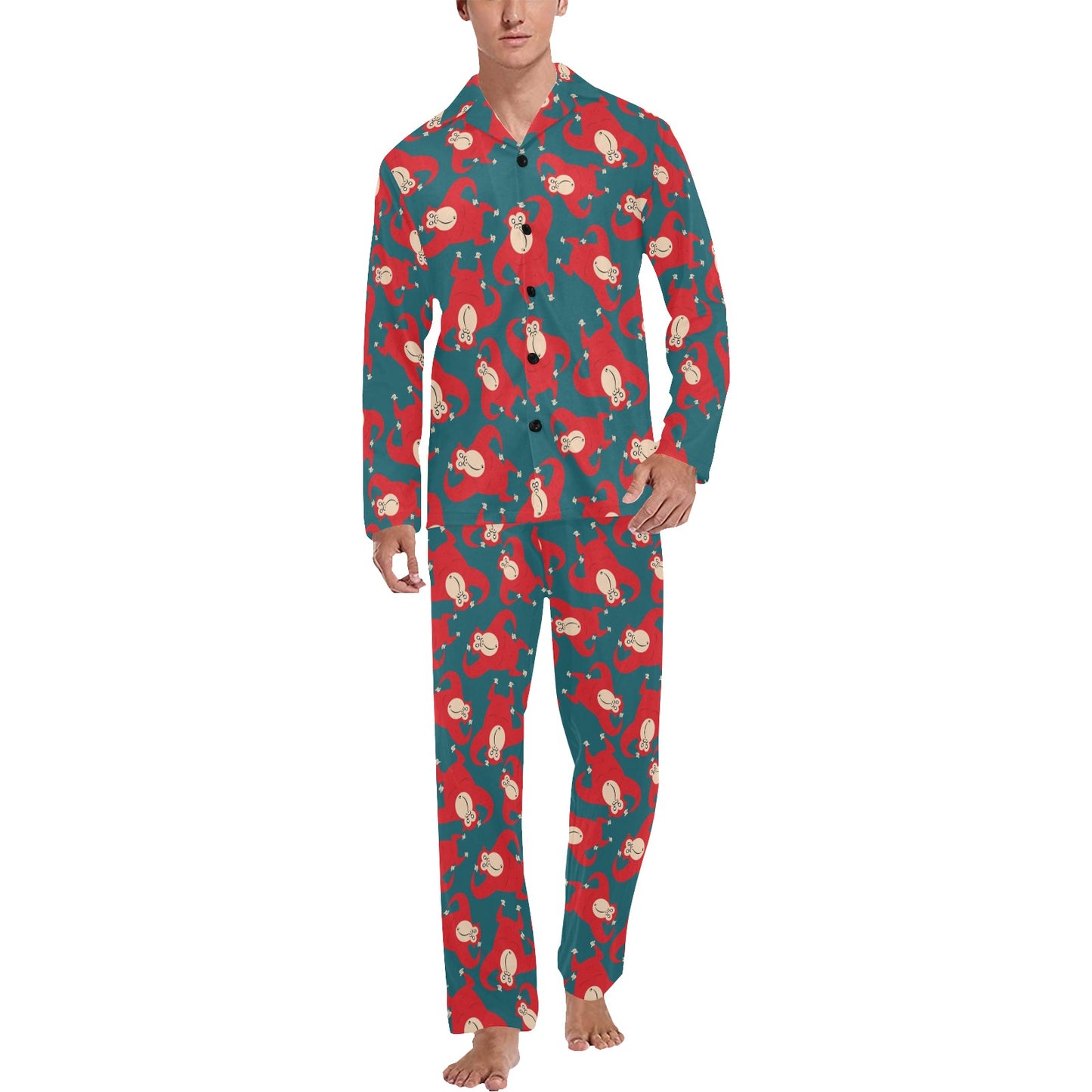 Chimpanzee Pattern Print Design 04 Men's Long Pajama Set