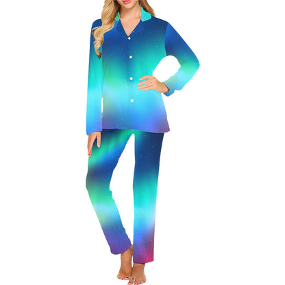Aurora Borealis Pattern Print Design 02 Women's Long Pajama Set