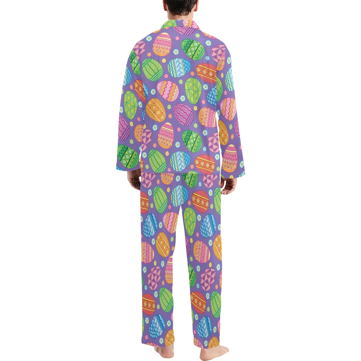 Easter Eggs Pattern Print Design RB010 Men's Long Pajama Set