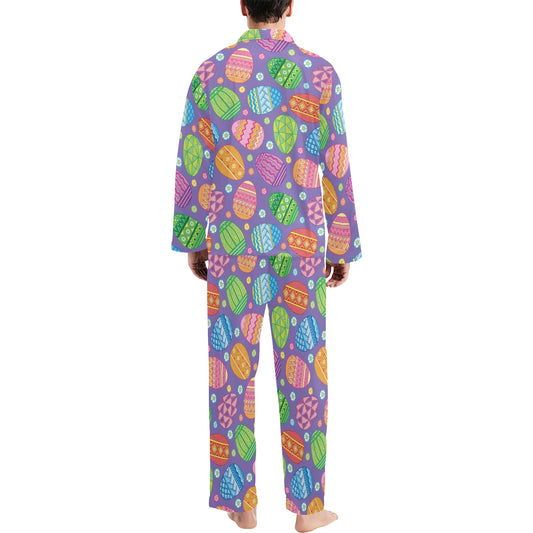 Easter Eggs Pattern Print Design RB010 Men's Long Pajama Set