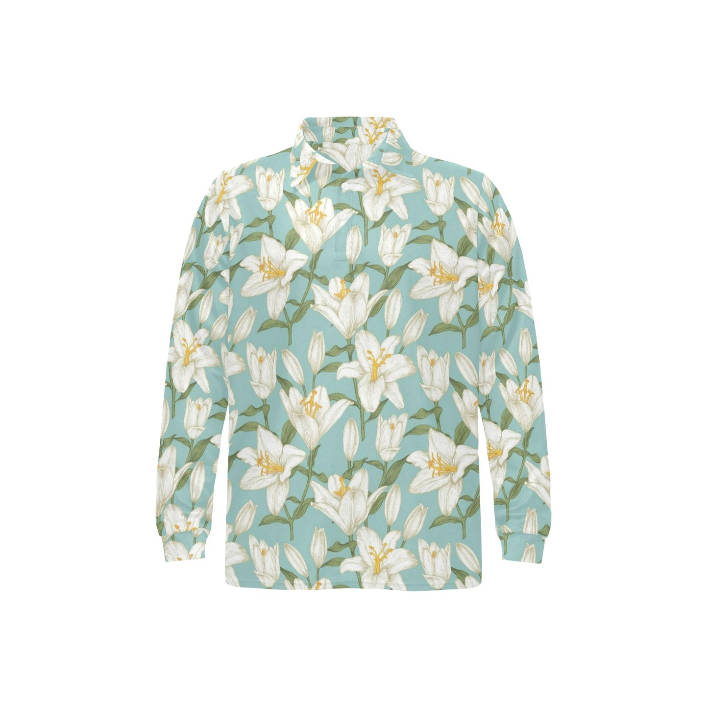 Lily Pattern Print Design LY09 Long Sleeve Polo Shirt For Men's
