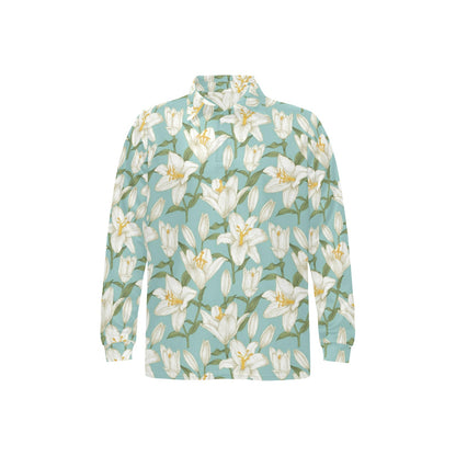 Lily Pattern Print Design LY09 Long Sleeve Polo Shirt For Men's