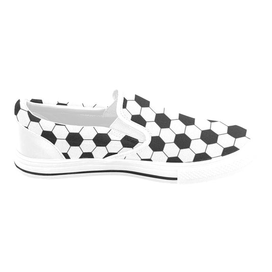 Soccer Ball Texture Print Design LKS303 White Slip Ons Canvas Women's Shoes