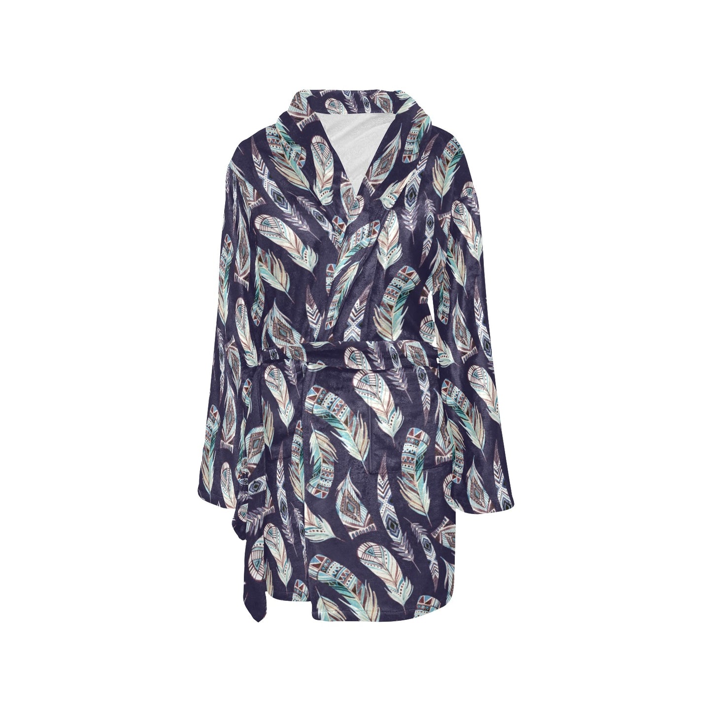 Feather Vintage Boho Design Print Women's Fleece Robe