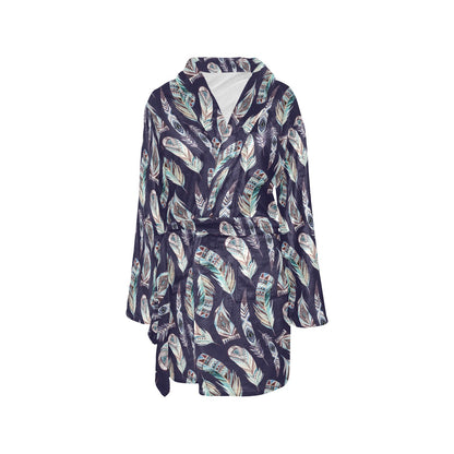 Feather Vintage Boho Design Print Women's Fleece Robe