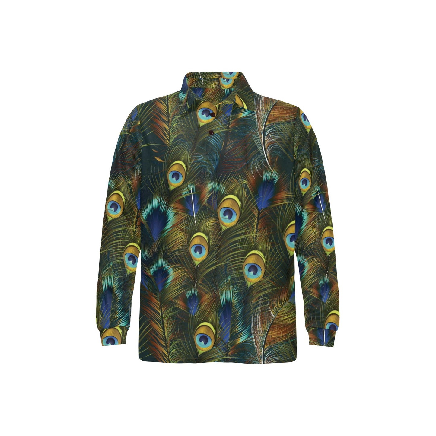 Peacock Feather Pattern Print Design A03 Long Sleeve Polo Shirt For Men's
