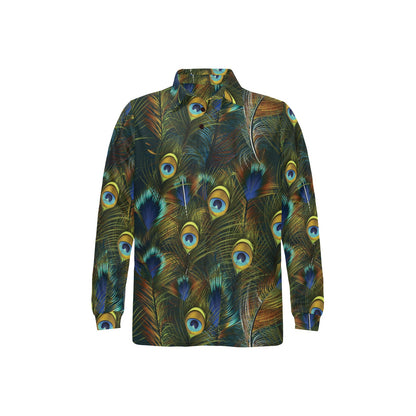 Peacock Feather Pattern Print Design A03 Long Sleeve Polo Shirt For Men's