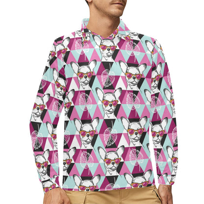 Chihuahua Cute Triangle Pattern Long Sleeve Polo Shirt For Men's