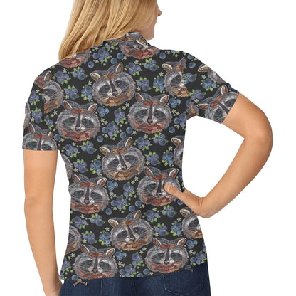 Raccoon Pattern Print Design A03 Women's Polo Shirt