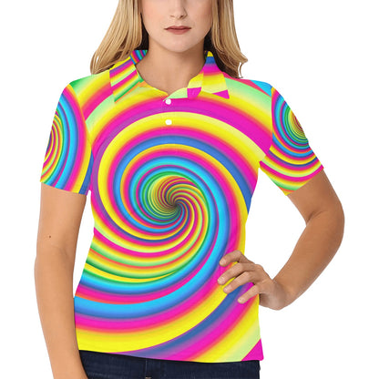 Vortex Twist Swirl Rainbow Design Women's Polo Shirt