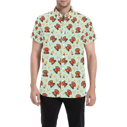 Thanksgiving Print Design LKS309 Men Short Sleeve Button Up Shirt
