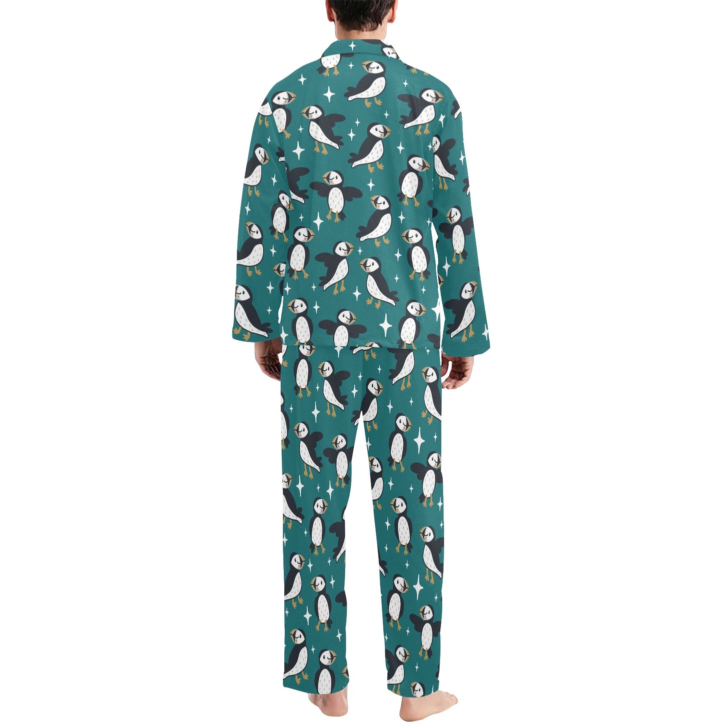 Puffin Pattern Print Design A05 Men's Long Pajama Set