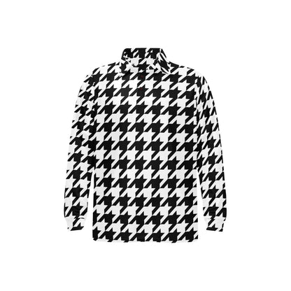 Houndstooth Black White Pattern Print Design 05 Long Sleeve Polo Shirt For Men's