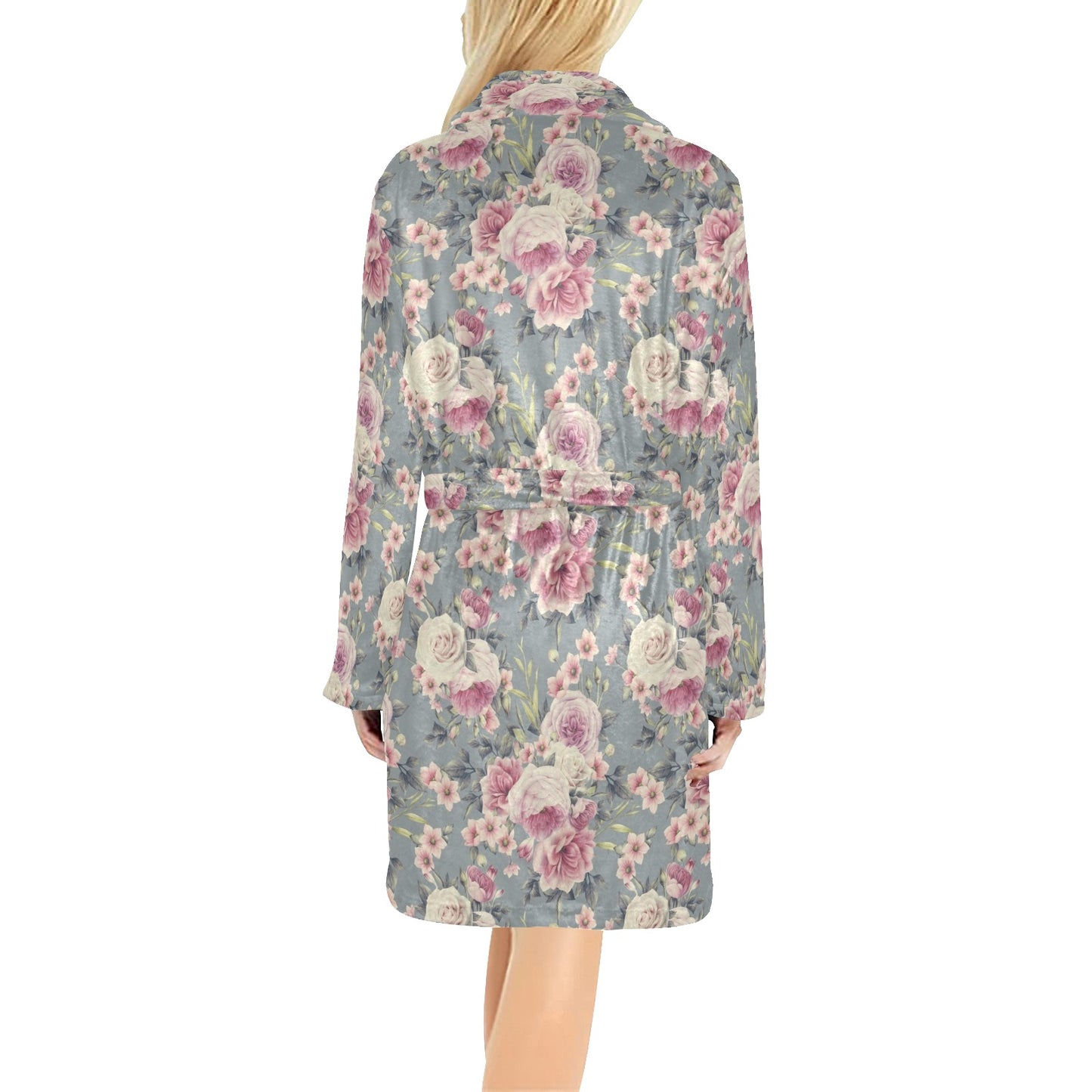 Peony Pattern Print Design PE05 Women's Fleece Robe