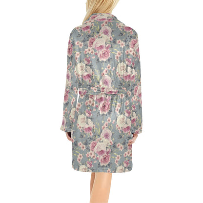 Peony Pattern Print Design PE05 Women's Fleece Robe
