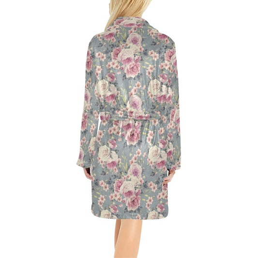 Peony Pattern Print Design PE05 Women's Fleece Robe