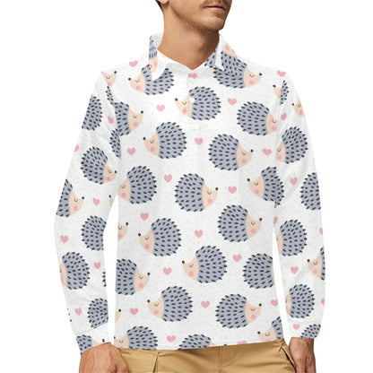 Hedgehog Baby Pattern Print Design 03 Long Sleeve Polo Shirt For Men's
