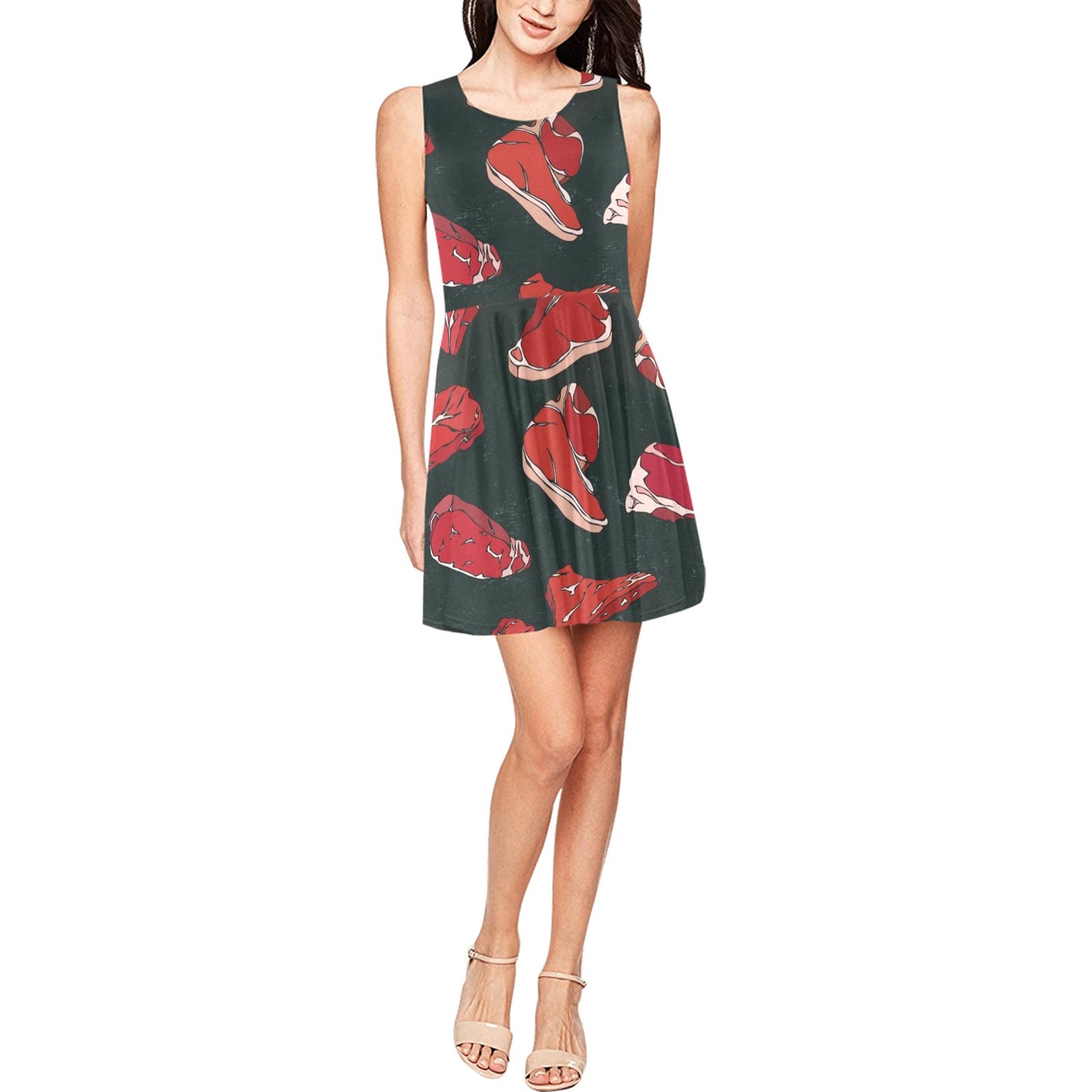 Meat Pattern Print Design 01 Sleeveless Dress