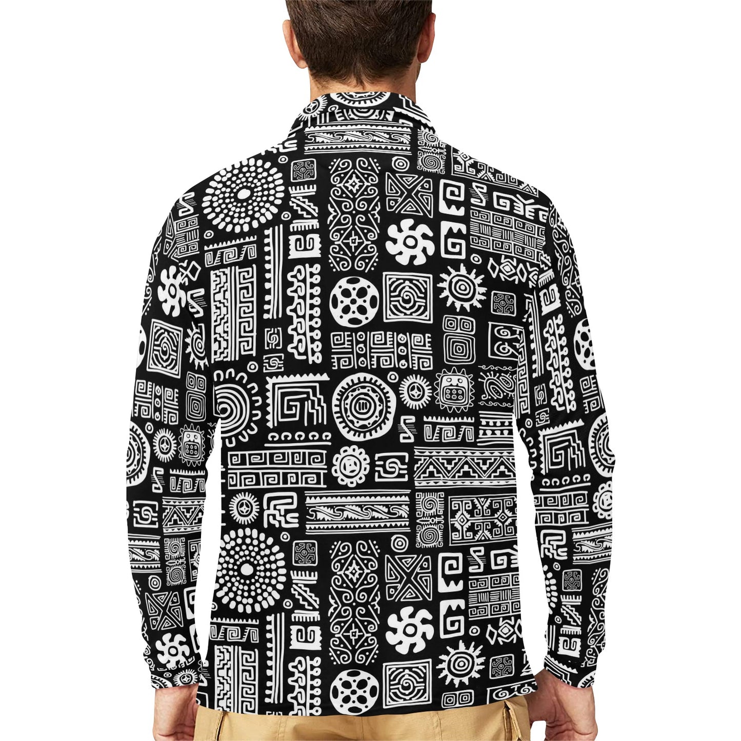 Polynesian Pattern Print Design A02 Long Sleeve Polo Shirt For Men's