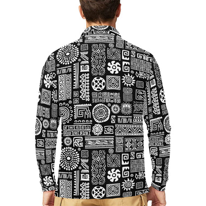 Polynesian Pattern Print Design A02 Long Sleeve Polo Shirt For Men's