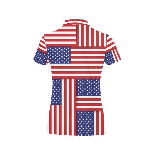 Patriotic US Flag Pattern Print Design A01 Women's Polo Shirt