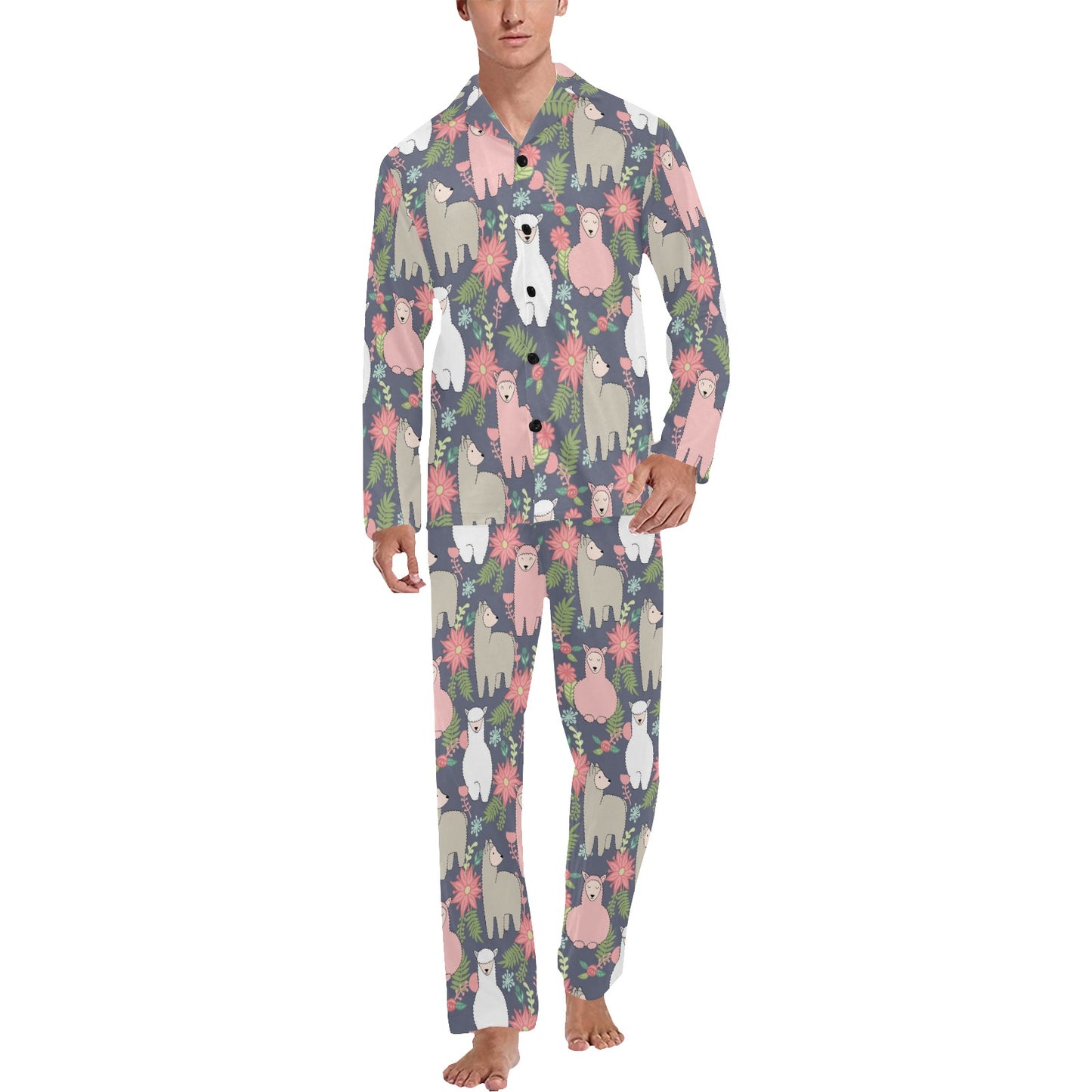 Alpaca Pattern Print Design 03 Men's Long Pajama Set