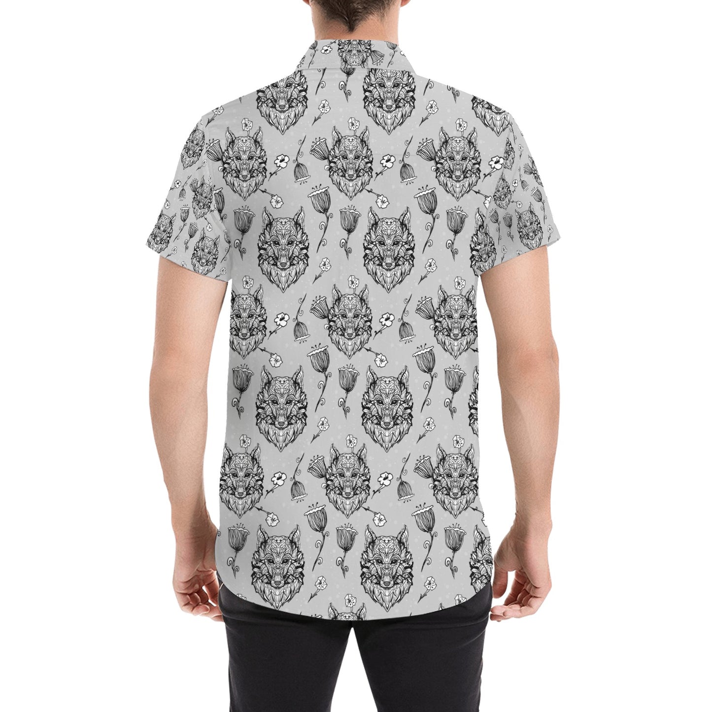 Tribal Pattern Print Design LKS306 Men Short Sleeve Button Up Shirt