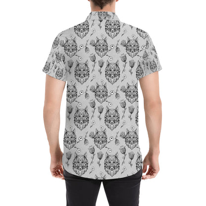 Tribal Pattern Print Design LKS306 Men Short Sleeve Button Up Shirt