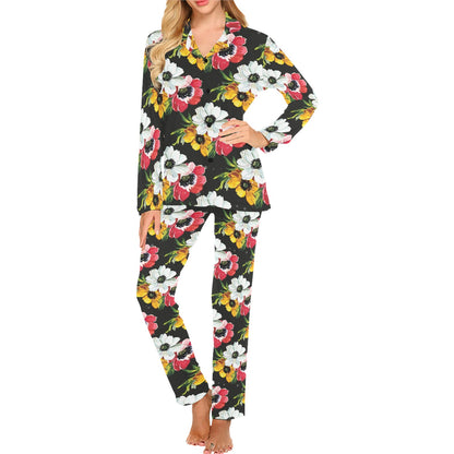 Anemone Pattern Print Design AM07 Women's Long Pajama Set
