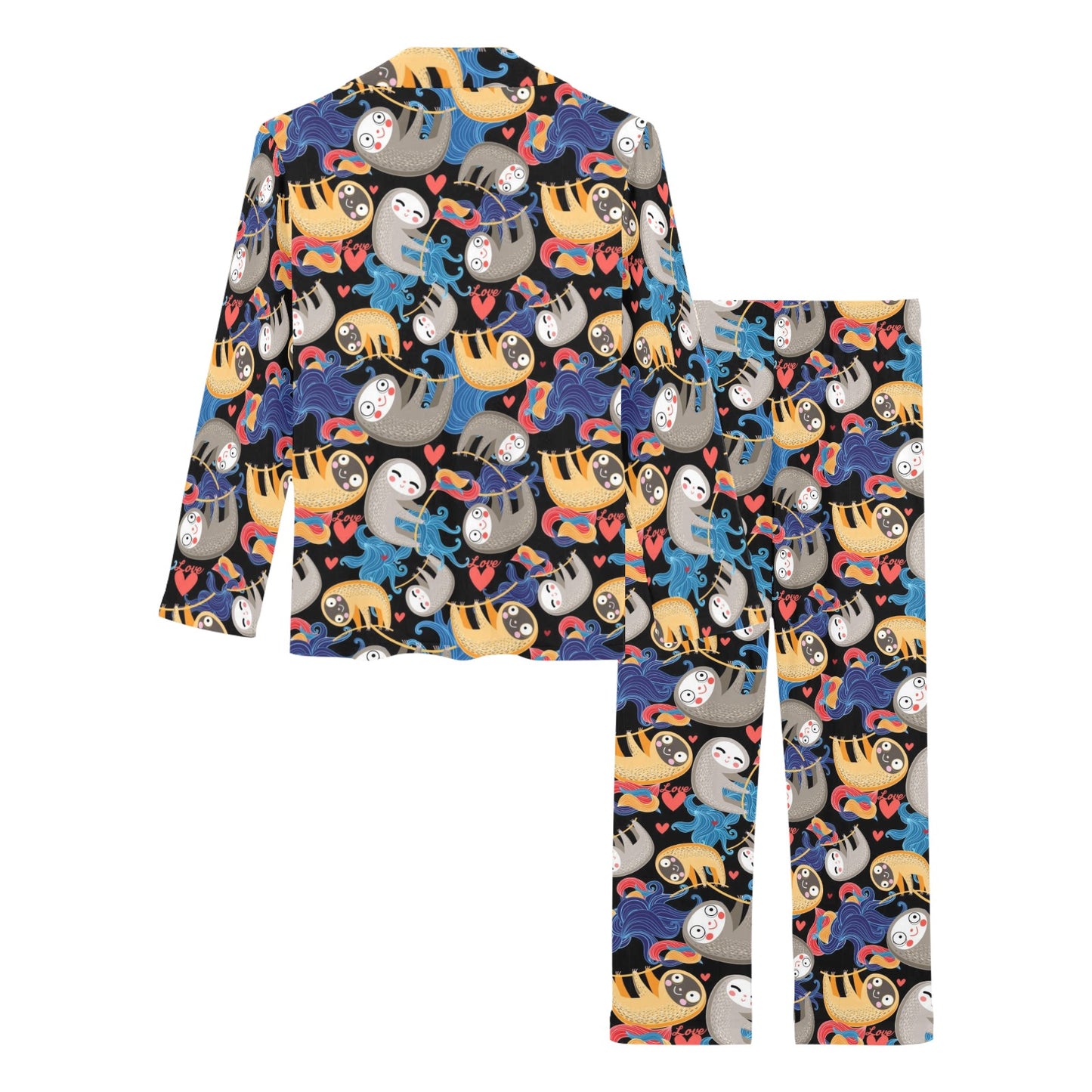 Sloth Cartoon Design Themed Print Women's Long Pajama Set