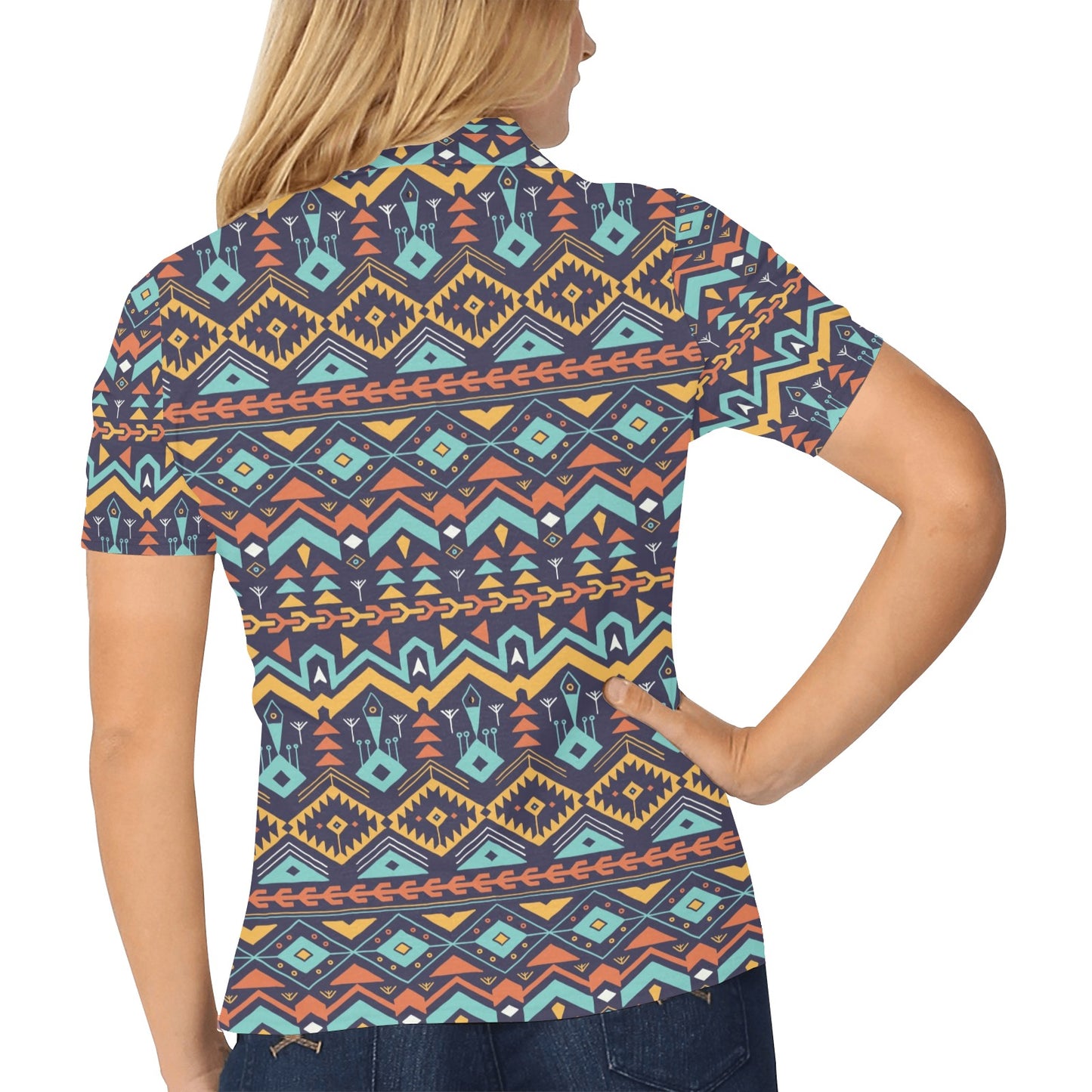 Aztec Style Print Pattern Women's Polo Shirt
