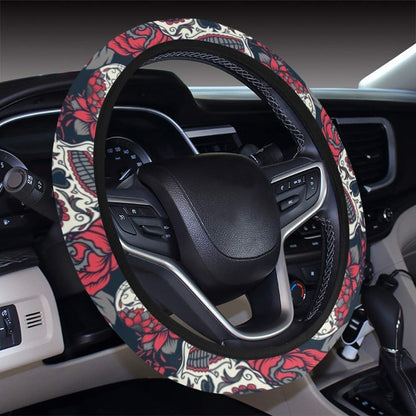 Sugar Skull Print Design LKS303 Steering Wheel Cover with Elastic Edge