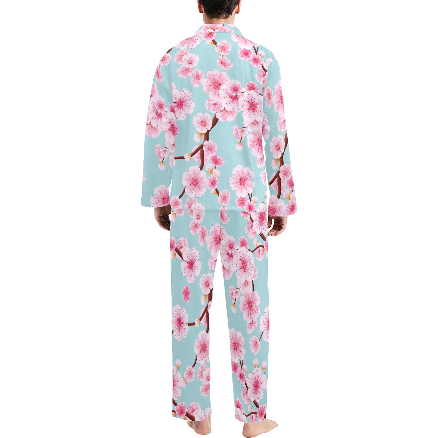 Cherry Blossom Pattern Print Design CB04 Men's Long Pajama Set
