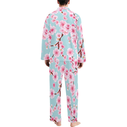 Cherry Blossom Pattern Print Design CB04 Men's Long Pajama Set
