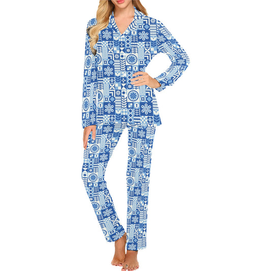 Swedish Print Pattern Women's Long Pajama Set