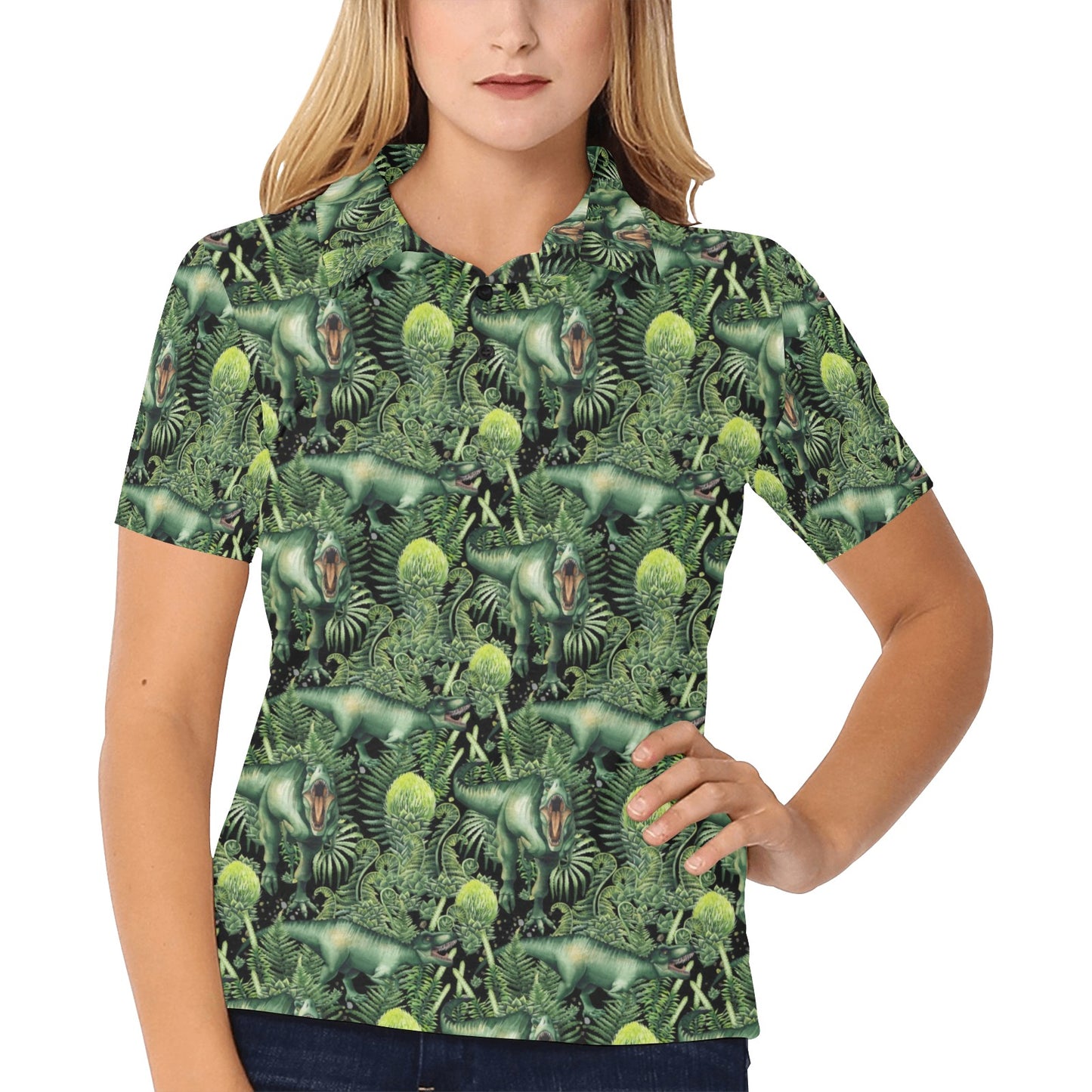 Dinosaur T Rex Print Pattern Women's Polo Shirt
