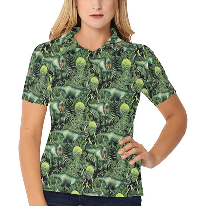 Dinosaur T Rex Print Pattern Women's Polo Shirt