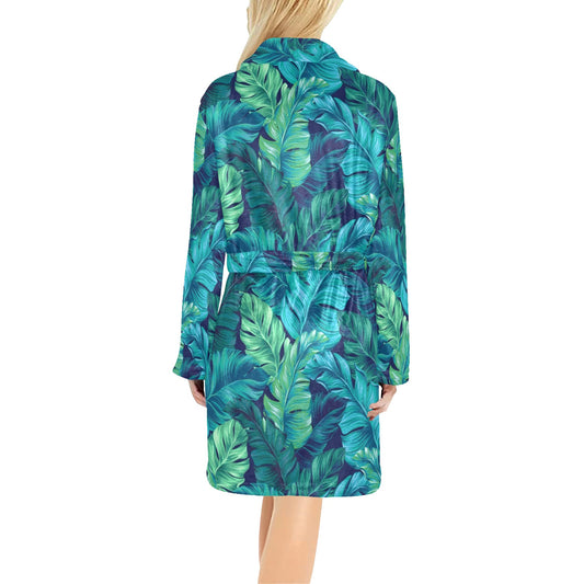 Banana Leaf Pattern Print Design BL05 Women's Fleece Robe