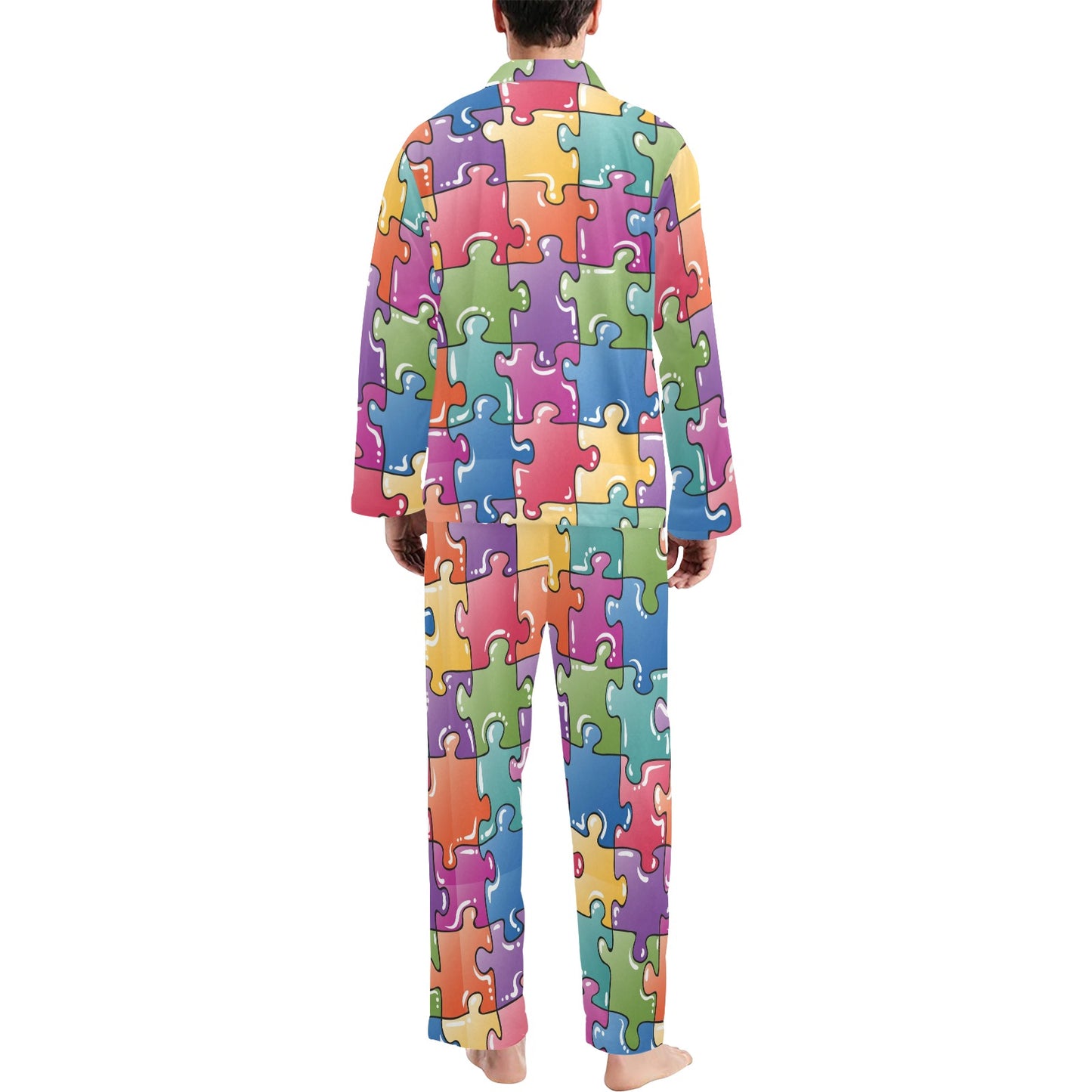 Puzzle Pattern Print Design A05 Men's Long Pajama Set