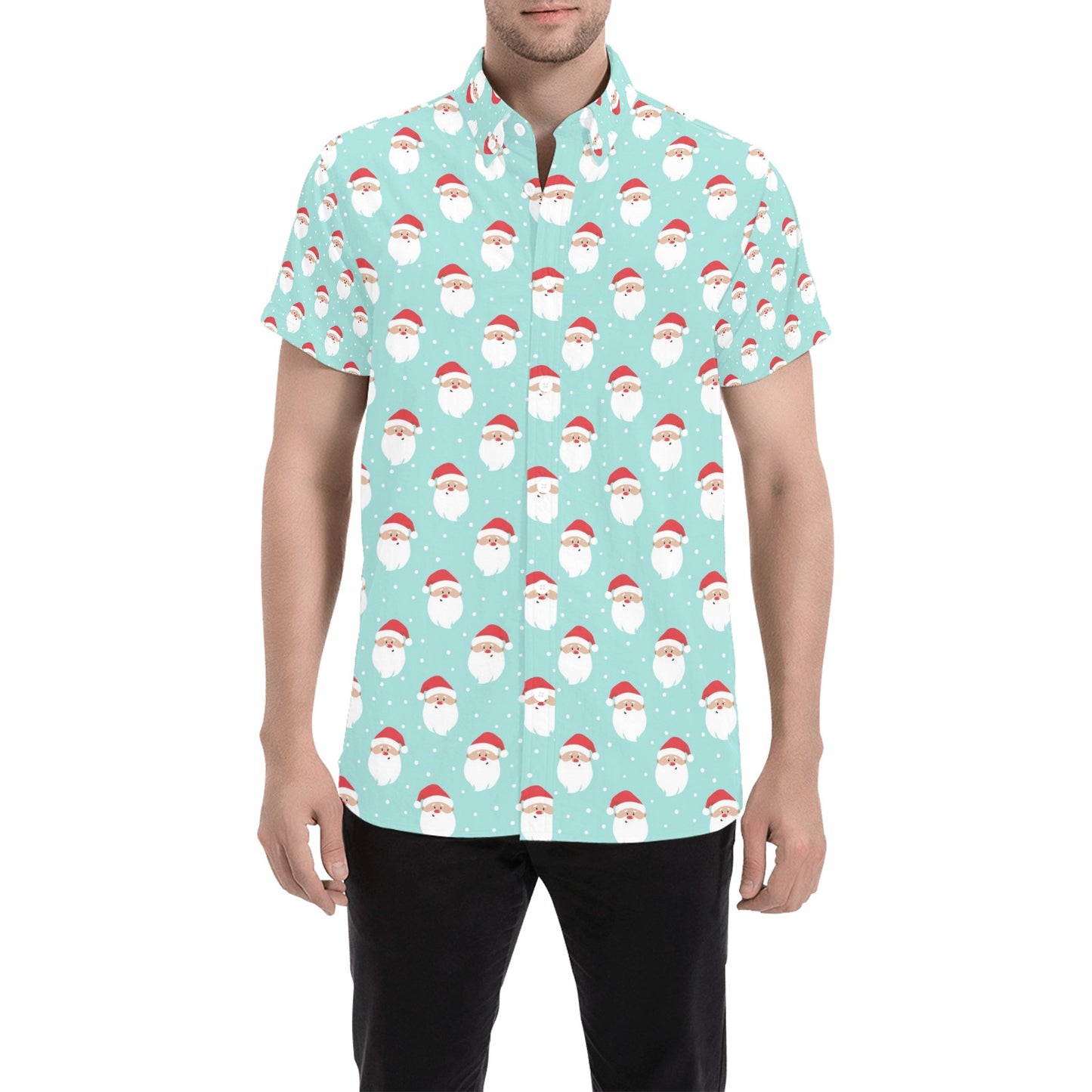 Santa Print Design LKS308 Men Short Sleeve Button Up Shirt